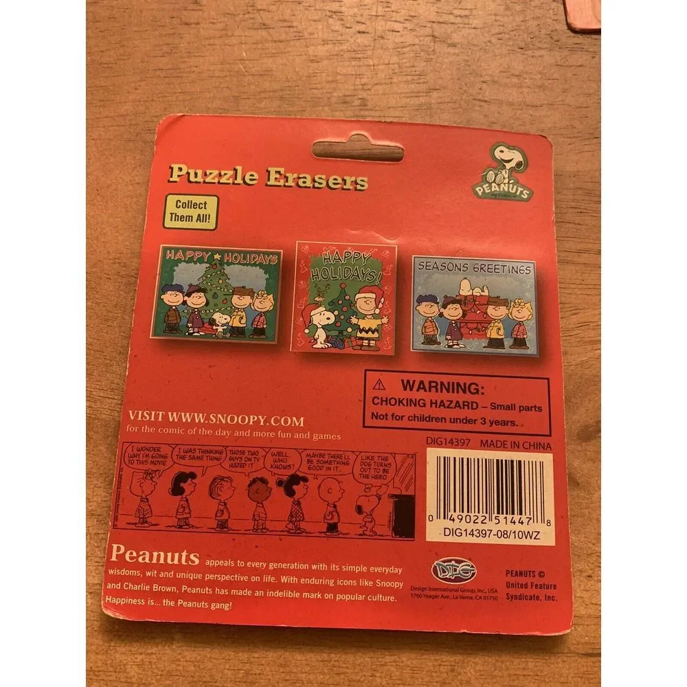 Peanuts Puzzle Eraser HAPPY HOLIDAYS‎ By Shultz Charlie Brown Snoopy Christmas